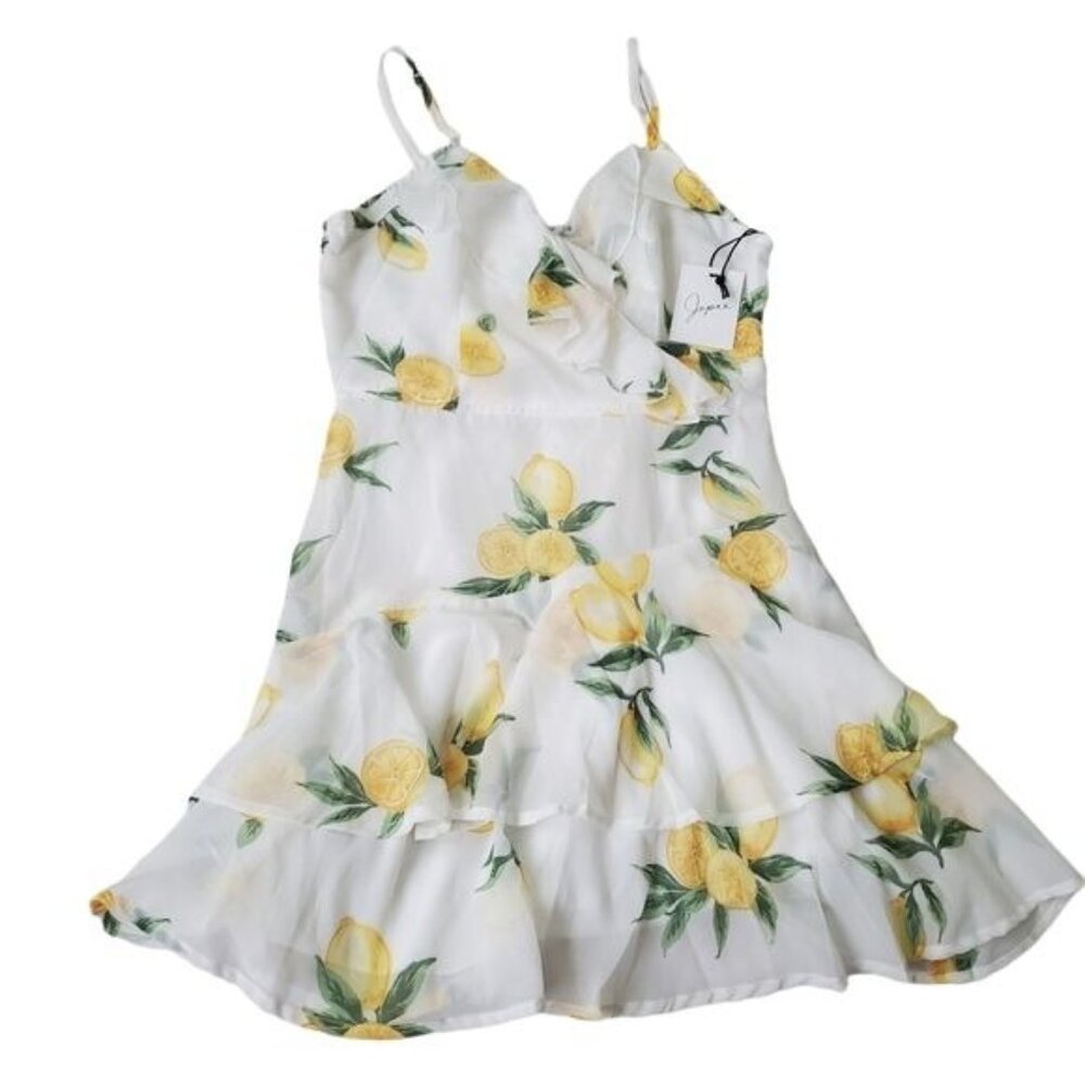 Japna Womens mini dress size medium lemons printed wrap adjustable straps‎ nwt